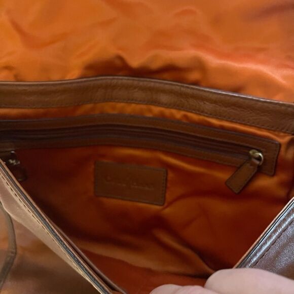 Cole Haan Brown Pebble Leather Chain Flap Shoulder Bag - Picture 2 of 5